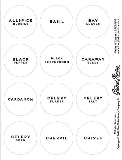 White Round Spice Labels Pkg/56