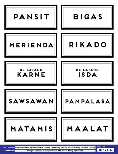 Tagalog pantry bin labels