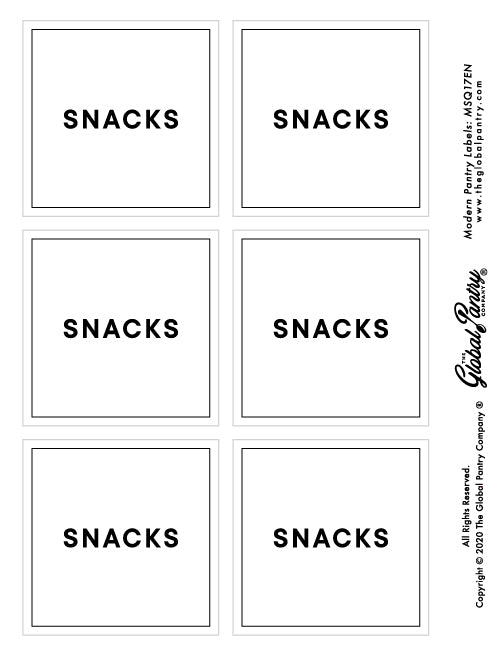 CLEAR square pantry label - Snacks
